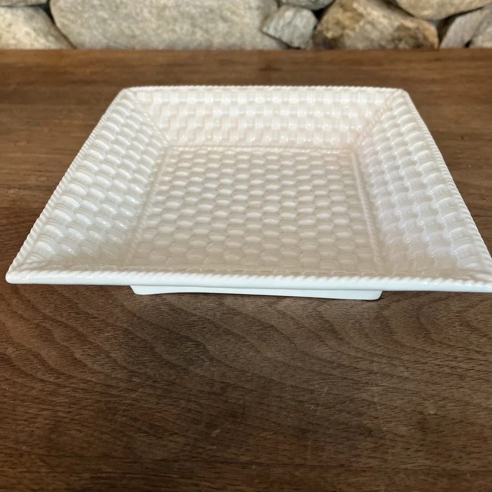 TIFFANY &‎ CO TIFFANY WEAVE BASKETWEAVE WHITE PORCELAIN Bowl Dish Square 7.5